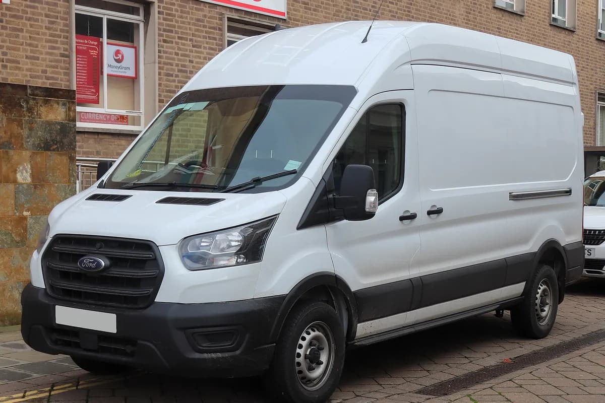 A Ford Transit, front three-quarter view