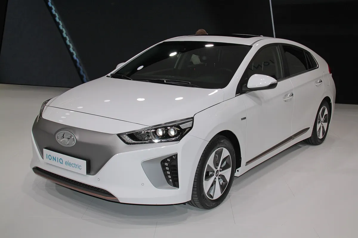 A Hyundai Ioniq, front three-quarter view