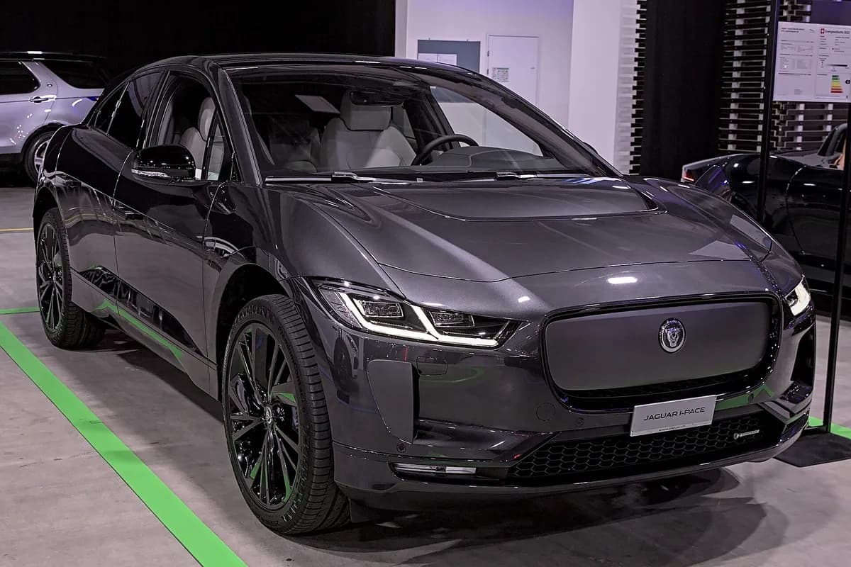 A Jaguar I-Pace, front three-quarter view