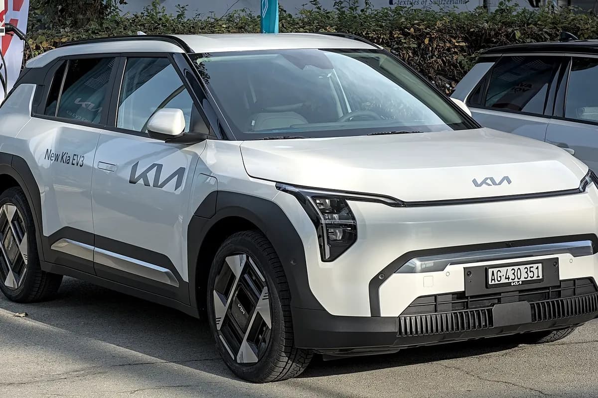 A Kia EV3, front three-quarter view