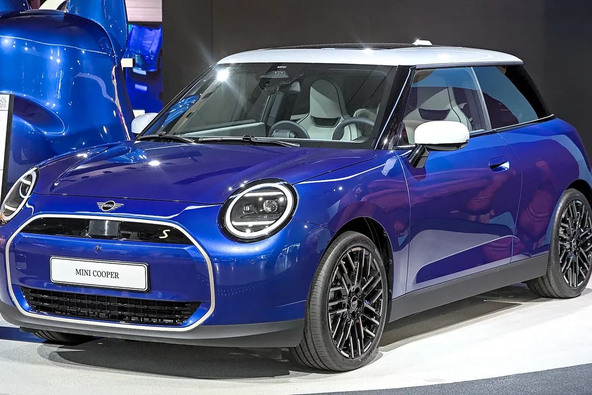 A Mini Hatch, front three-quarter view