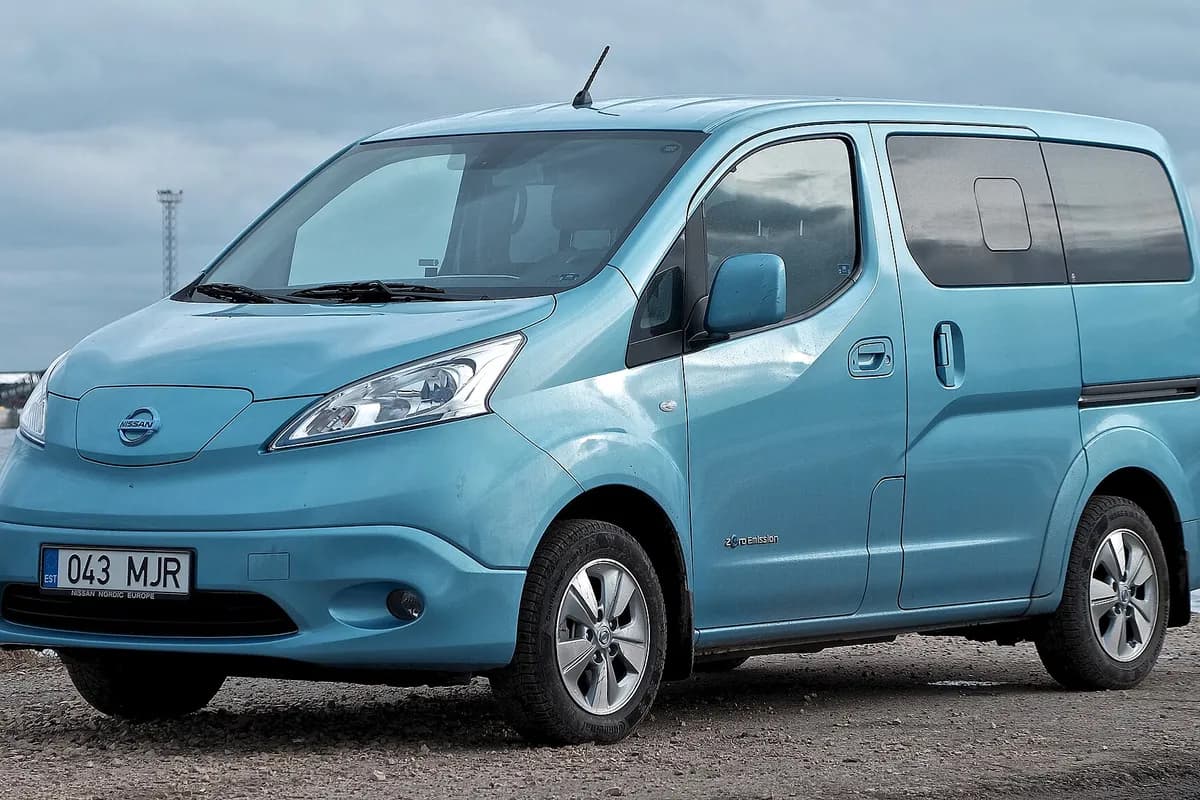A Nissan e-NV200, front three-quarter view