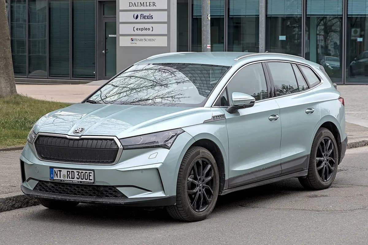 A Skoda Enyaq, front three-quarter view