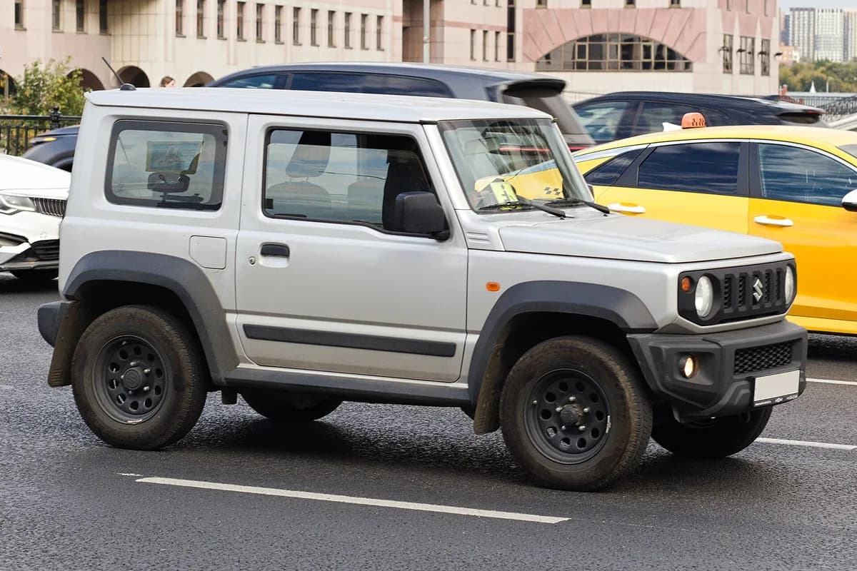 A Suzuki Jimny, front three-quarter view